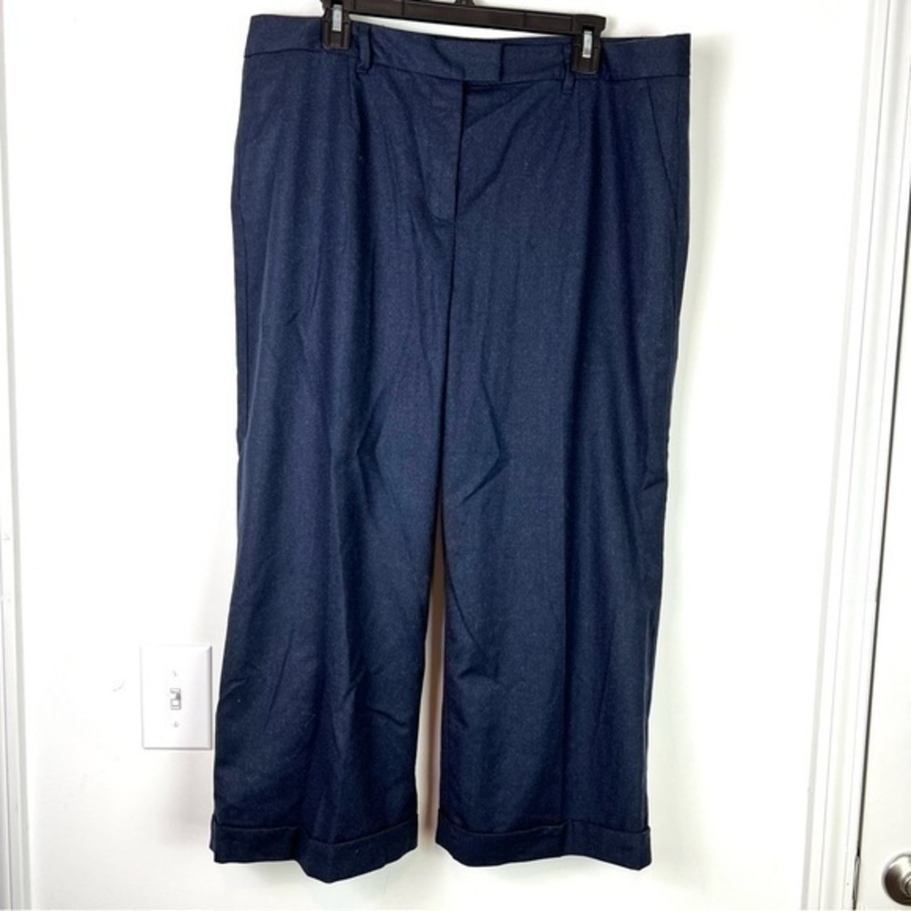 Talbots Cropped cuffed pants womens size 16 blue Italian flannel wool blend